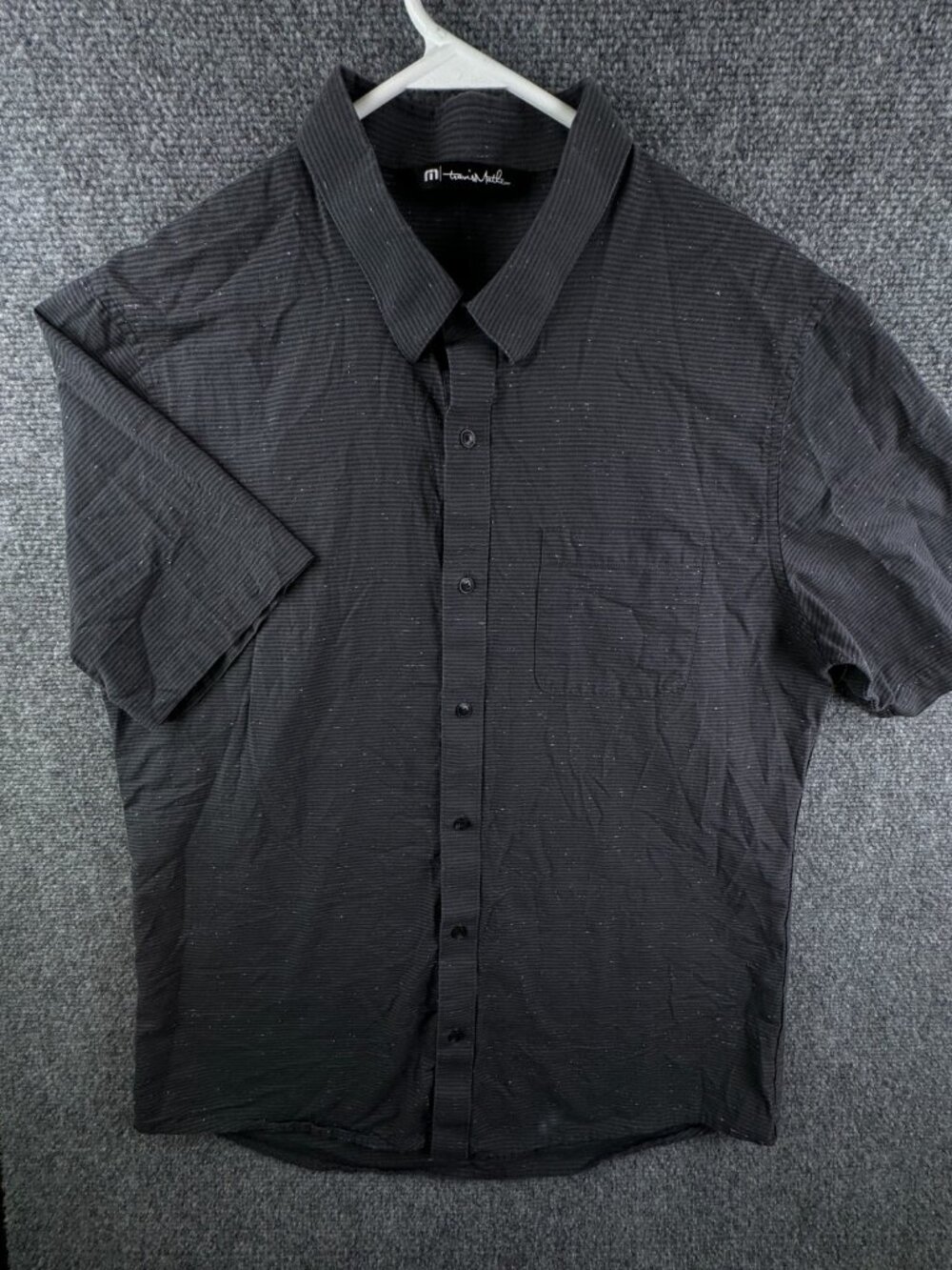 Travis Matthew Button Up Shirt Gray Speckled Short Sleeve Large Striped Adult